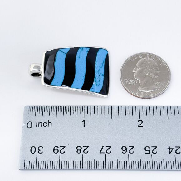 Vintage Sterling Silver 925 Onyx and Dyed Howlite Pendant - Picture 7 of 7